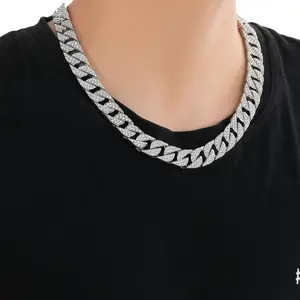 Hip Hop 14mm Cuban Link Chain Iced Out Bling Rhinestone corrente de cubana Fashion Jewelry Wholesale