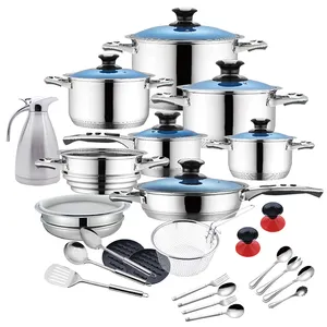 kitchen cooking double handle stainless steel cookware set with lids