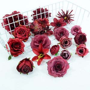 Fleurs artificielles en soie bordeaux Dongchen Arts Crafts, base de fleurs de 10 cm et moins, pour décorations de mariage et de maison - Product Image 1