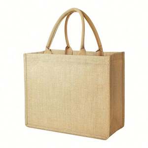 Sac fourre-tout en toile de jute laminée réutilisable avec poignées souples pour le shopping, les voyages et la plage – Vente chaude – Chine - Product Image 1