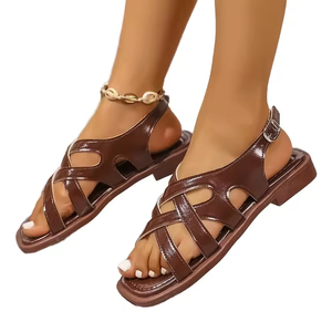 Sandalias Romanas Retro Tejidas de Moda con Punta Abierta y Tacón Bajo Cuadrado para Mujer, Ideales para la Playa, Colección Verano 2026 - ¡Novedad! - Product Image 1