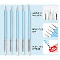 5 pièces/ensemble Double tête ongles pointillage stylo Silicone ongles stylo Nail Art brosse UV Gel peinture dessin brosse manucure outil