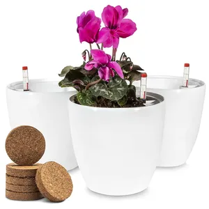 Confezione da 3 vasi per piante autoirriganti in plastica bianca decorativa con indicatore del livello dell'acqua