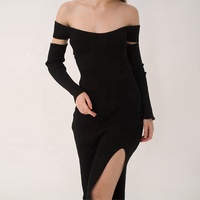Vente en gros de robe pull tricotée longue à épaules dénudées pour femmes