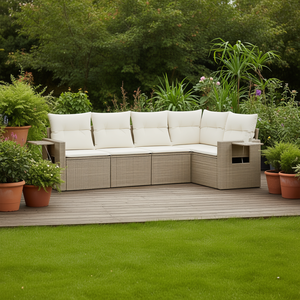 ชุดโซฟาหวายสีเบจสำหรับสวน เฟอร์นิเจอร์กลางแจ้งแบบโมดูลาร์ ดีไซน์ร่วมสมัย นั่งสบาย พร้อมเบาะโฟมความหนาแน่นสูง - Product Image 2