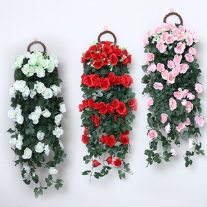 <b>Artificial</b> Rose Vines <b>Hanging</b> <b>Basket</b> Silk Flower Wall Decor For Wedding Home Decoration - Product Image 1