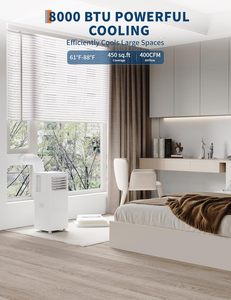 Climatiseur portable de 8 000 <span class=keywords><strong>BTU</strong></span> : unité 3 en 1 avec mode « Suivez-moi », conçu pour les espaces jusqu'à 350 pieds carrés. Minuterie 24 heures - Product Image 2