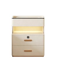 Table de chevet intelligente de luxe moderne avec verrouillage par empreinte digitale, table de nuit grise avec chargeur sans fil LED, assemblée, 3 tiroirs