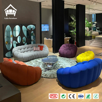Canapé d'angle modulable en forme de L, design moderne, en tissu bouclé bleu profond, pour villa et hôtel