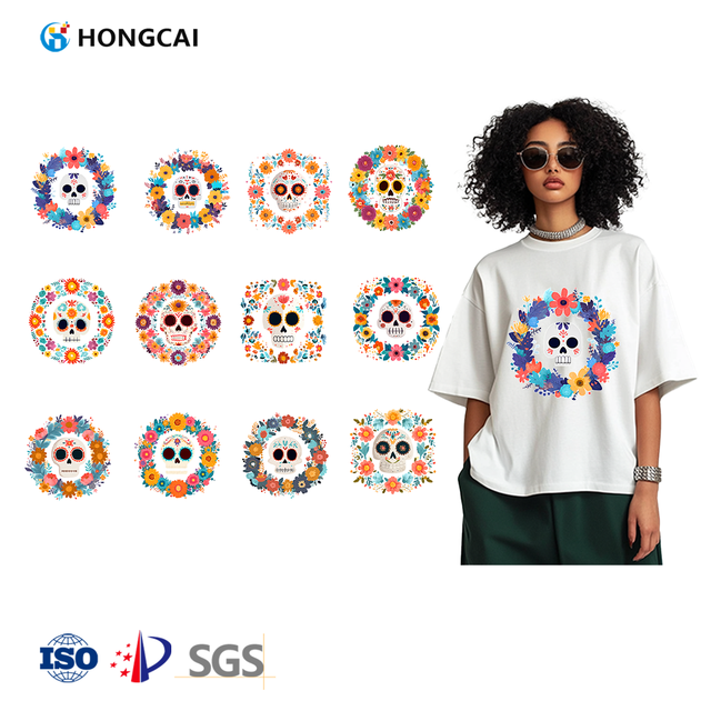New White Ink Offset Stamping Stickers Day of the Dead Skull Pattern Printed Stickers Heat Transfer Stickers Stamping Figure