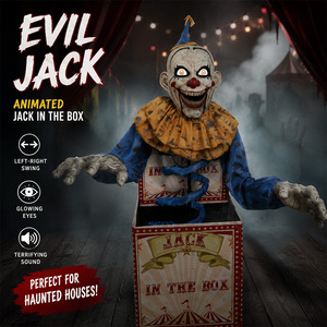 Clown <span class=keywords><strong>mal</strong></span>éfique animatronique <span class=keywords><strong>Jack</strong></span> in the Box pour Halloween avec mouvements, sons et yeux LED – Décoration pour maison hantée - Product Image 2