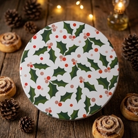 Plateau à gâteau de Noël personnalisé imprimé avec des baies de houx, 12 mm d'épaisseur, résistant à l'eau, rond, pour la présentation professionnelle des gâteaux