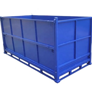Heavy duty reusable large dark blue stackable industrial collapsible metal bins pallet stillage cage for storage and transport