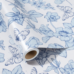 Vintage Line Drawing Blue Flower Butterfly <b>Gift</b> Wrapping Paper Eco Friendly For <b>Wedding</b> Party Bridal <b>Gift</b> Packaging Wholesale - Product Image 4