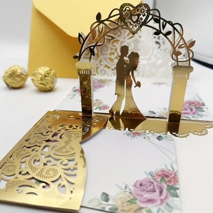 Nuovo stile di lusso 3D Pop up di nozze sposa biglietti di auguri di carta piegata modello stampato <span class=keywords><strong>invito</strong></span> a nozze carta oro - Product Image 4