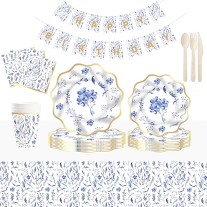 ชุดอุปกรณ์จัดเลี้ยงธีมดอกไม้สีฟ้า DAMAI ชุดจานกระดาษลายปั๊มร้อนสำหรับงานเลี้ยงน้ำชา พร้อมผ้าเช็ดปาก แก้ว และชุดภาชนะสำหรับรับประทานอาหาร - Product Image 2