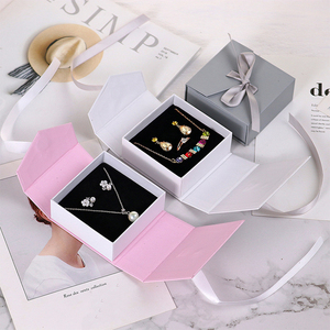 Wholesale Foldable Jewelry Packaging Box Magnetic Cardboard Paper Earring Ring Storage <b>Book</b> Shape Jewelry Gift <b>Boxes</b> With Ribbon - Product Image 1