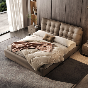 <span class=keywords><strong>Letto</strong></span> Moderno Minimalista in Vera Pelle, Imbottito, King Size, Lussuoso Arredamento per Camera da <span class=keywords><strong>Letto</strong></span> Matrimoniale, <span class=keywords><strong>Letto</strong></span> di Design Morbido e Confortevole - Product Image 3