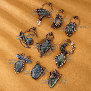 Joyería soldada Piedra preciosa natural Labradorita Forma libre Lágrima Colgante Cuerda <span class=keywords><strong>de</strong></span> cuero Collar Antiguo Chapado en cobre - Product Image 3