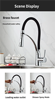 Robinet de cuisine moderne haut de gamme en laiton à poignée unique, avec bec flexible en caoutchouc, pulvérisateur extractible pivotant à 360°, cartouche céramique, eau chaude/froide pour évier