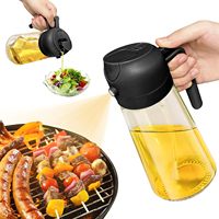 Dispensador y Rociador de Aceite 2 en 1 de 20 Onzas (600 ml) para Cocina, Ensaladas, Freidora de Aire y Barbacoa (Tapa Negra)