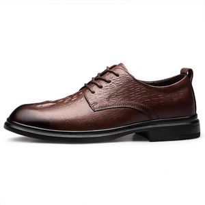 Nouvelle Arrivée Chaussures Oxford Formelles Homme Italiennes Rouge Vin à Lacets Bout Carré Antidérapantes Respirantes en Cuir Dropshipping - Product Image 4