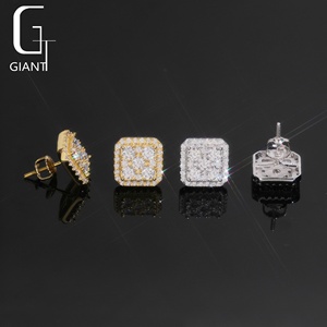Bijoux Hip Hop à la Mode en Stock Local aux États-Unis, Boucles d'Oreilles Carrées en Moissanite Glacée VVS avec Fermoir à Vis, pour Hommes - Product Image 6