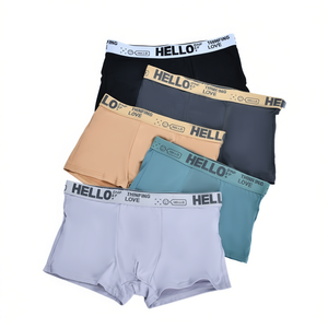 กางเกงบ็อกเซอร์ไร้ตะเข็บสำหรับผู้ชาย ELEGATE เอวกลาง ผ้าฝ้ายผสมสแปนเด็กซ์ ระบายอากาศ แห้งเร็ว แฟชั่นลาย Hello แพ็ค 10 ชิ้น - Product Image 1
