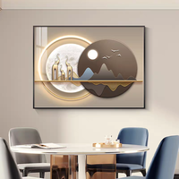 Décoration Murale Horizontale Encadrée pour Compteur Électrique Style Nordique, Tableau Mural Luxe Doré Motif Cerf Porte-Bonheur, Peinture Suspendue pour Boîtier de Distribution