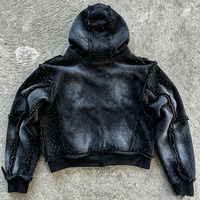 Veste polaire unisexe surdimensionnée à fermeture éclair intégrale, avec broderie appliquée à bords bruts et strass effet soleil délavé, de haute qualité, écologique, pour l'automne