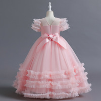 2024 nouveau bébé paillettes bulle manches robe de princesse 5-14 ans filles noeud papillon maille robe carnaval spectacle Piano Performance robe