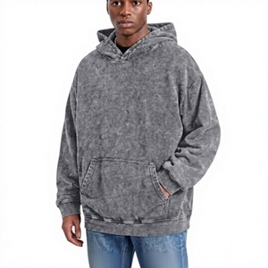 Sweat-shirt à capuche épais en molleton thermique pour homme, personnalisé avec logo OEM, tricoté uni, style vintage délavé à l'acide, 100 % coton - Product Image 1