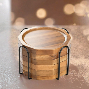 Posavasos octogonales de madera natural, antideslizantes, de diseño moderno, para utensilios de cocina, decoración del hogar, posavasos personalizados - Product Image 2