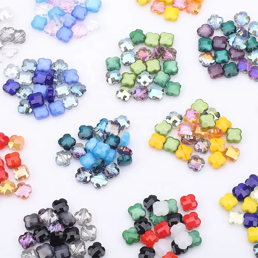 DIY Bracelet 12 mm Four Leaf Clover Porcelain Beads Electroplated Magic Color Glass Beads