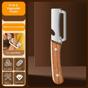 NOUVEAU <span class=keywords><strong>Éplucheur</strong></span> <span class=keywords><strong>manuel</strong></span> <span class=keywords><strong>de</strong></span> légumes et fruits antidérapant pour la cuisine, couteau à éplucher en acier inoxydable avec manche en bois - Product Image 6