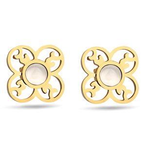 <b>Stud</b> <b>Earrings</b> Gold Plated Cat's Eye Stone Flower Design Bezel Setting For Women Gift - Product Image 1