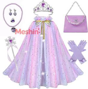 Ensemble de déguisement de princesse des neiges MS Ice Snow : cape, diadème, couronne, baguette magique, collier, boucles d'oreilles, bague, sac et gants pour fille - Product Image 1