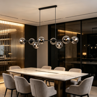JACKSUN Suspension Moléculaire Moderne Nordique Magic Bean, Luminaire Suspendu Longue Ligne Gris Fumé pour Salle à Manger, 130cm, 8 Lumières