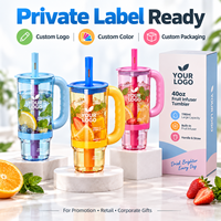 40oz Plastic Tumbler met ingebouwde fruitinfuser, handvat & rietje, aangepaste logo, 1180ml drinkbeker voor groothandel