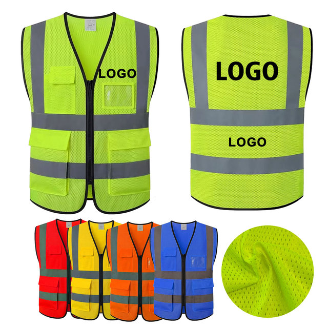 Customization Services Hi Vis Reflective Mesh Safety Vest Zipper Closure 4 Pockets Construction Workwear Chaleco Reflectante