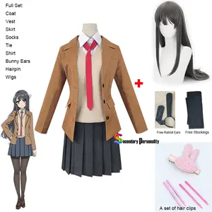 New Anime Sakurajima Mai Cosplay Costume Rascal Does Not Dream of Bunny Girl Senpai Mai Cosplay Wig and Bunny Ears Headwear