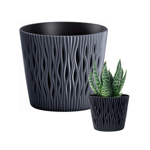 Maceta Decorativa con Cubierta Calada de Seis Diez Centímetros, Color Antracita Arenoso, con Inserto de 1.7 Litros - Product Image 1