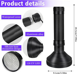 ไฟฉายยูวี 100LEDs LGUIY ไฟฉายแสงยูวี 395nm อัลตราไวโอเลต แบล็คไลท์ สำหรับตรวจจับแมลงสัตว์เลี้ยง สุนัข แมว พร้อมแว่นตาป้องกันรังสียูวี - Product Image 4