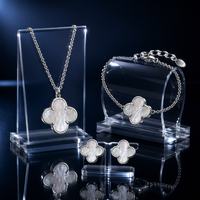 Ensemble de bijoux en argent sterling 925 plaqué rhodium, minimaliste, trèfle à quatre feuilles, coquille, nacre blanche, hypoallergénique, empilable