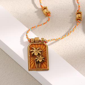 Joyería esmaltada Dreamshow, collar de tarjeta de Tarot de árbol de coco, cadena hecha a mano, joyería Vintage chapada en oro, collar de acero inoxidable - Product Image 6