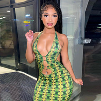 Women Ring Sexy Hollow Print Halter Dress Summer Birthday Outfits Women Fashion Sexy Dress Women Aesthetic Clothing