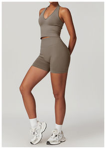 Sportbekleidung Yoga Activewear Workout-Sets Fitness Damen 3-teiliges Set Neckholder-BH Reißverschluss-Jacke Hochgeschnittene Leggings Lauf-Sportanzüge - Product Image 5