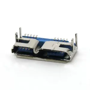 Conector PCB de receptáculo hembra Micro USB 3,0 tipo B de 10 pines con brida