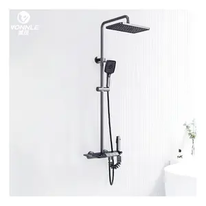 Shower kamar mandi mewah, set pancuran hujan pegangan ganda pasang di dinding, katup mixer air panas dan dingin