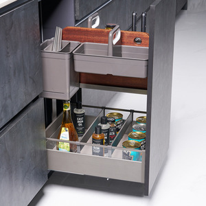 Unihopper Glass Condiment <b>Pull</b>-<b>Out</b> <b>Basket</b> 300 350 400 450 Containers Aluminum Alloy <b>Kitchen</b> Drawer Storage Rack - Product Image 2